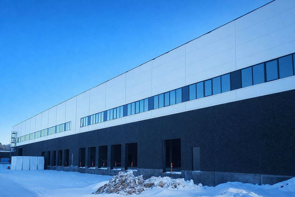 Completed modern warehouse facility in winter